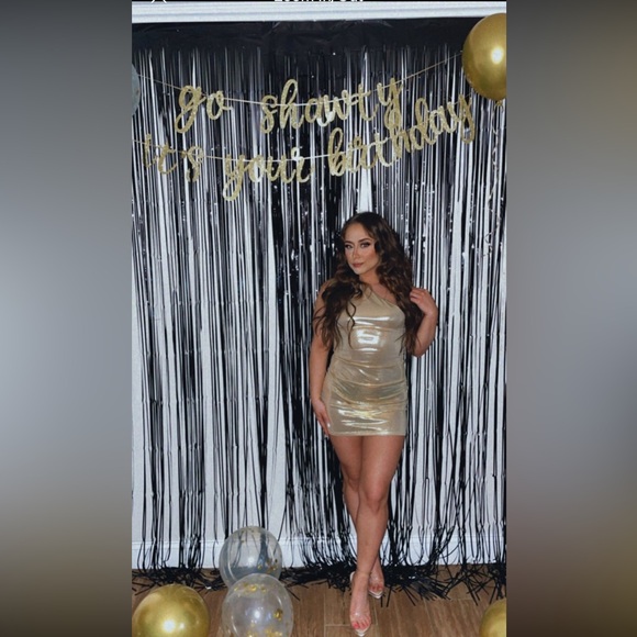 Metallic Gold off Shoulder Dress - Picture 1 of 2